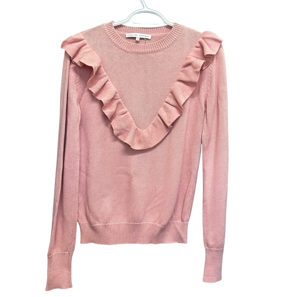 English Factory Ruffle Detail Pullover Sweater - Pink - Size S